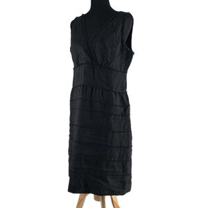 Talbots little black dress linen fringe detail lbd light weight vacation sz 12